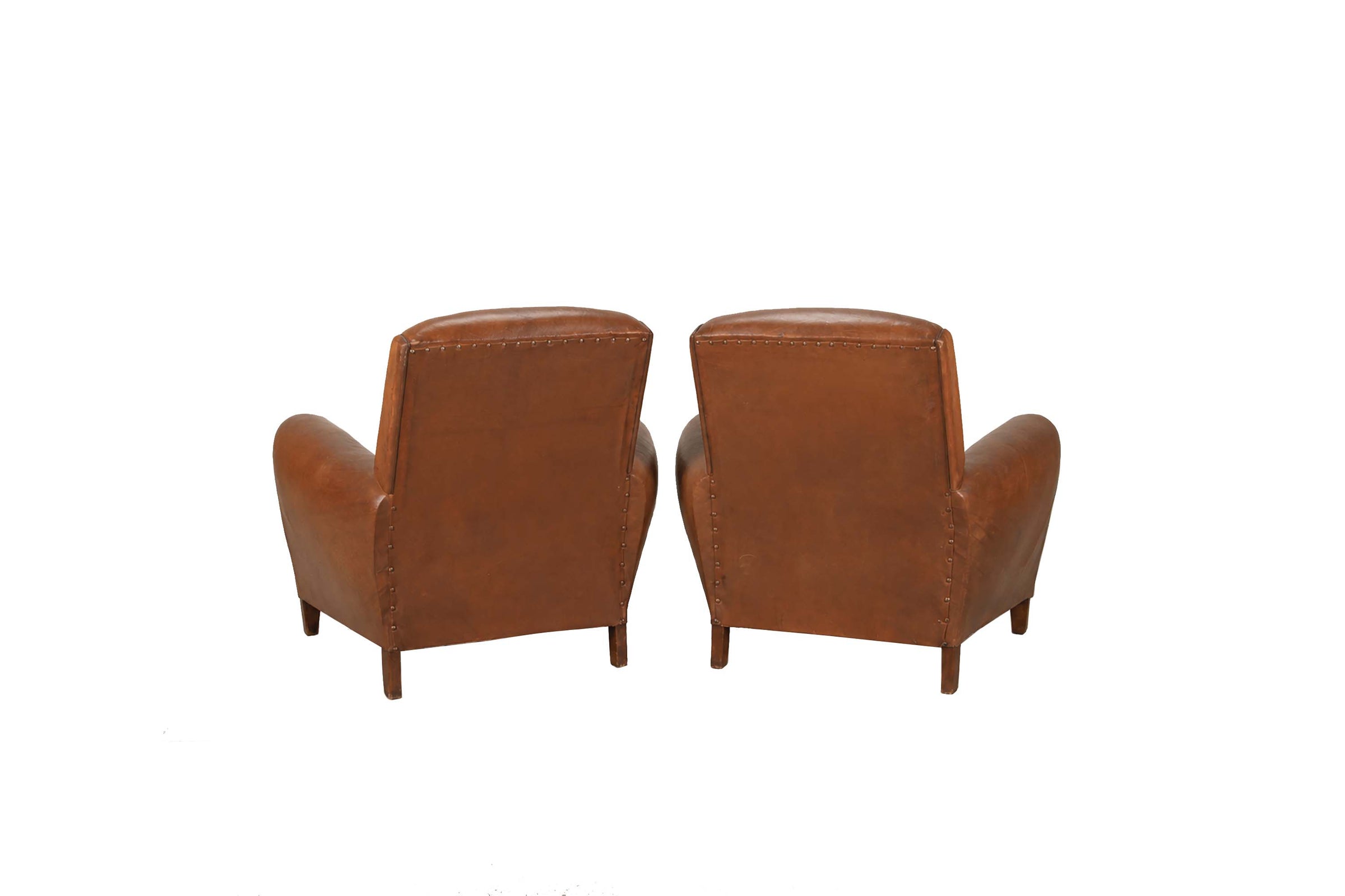 -CURRENTLY RESERVED- PAIR OF SMALL 20TH CENTURY FRENCH LEATHER CLUB CHAIRS
