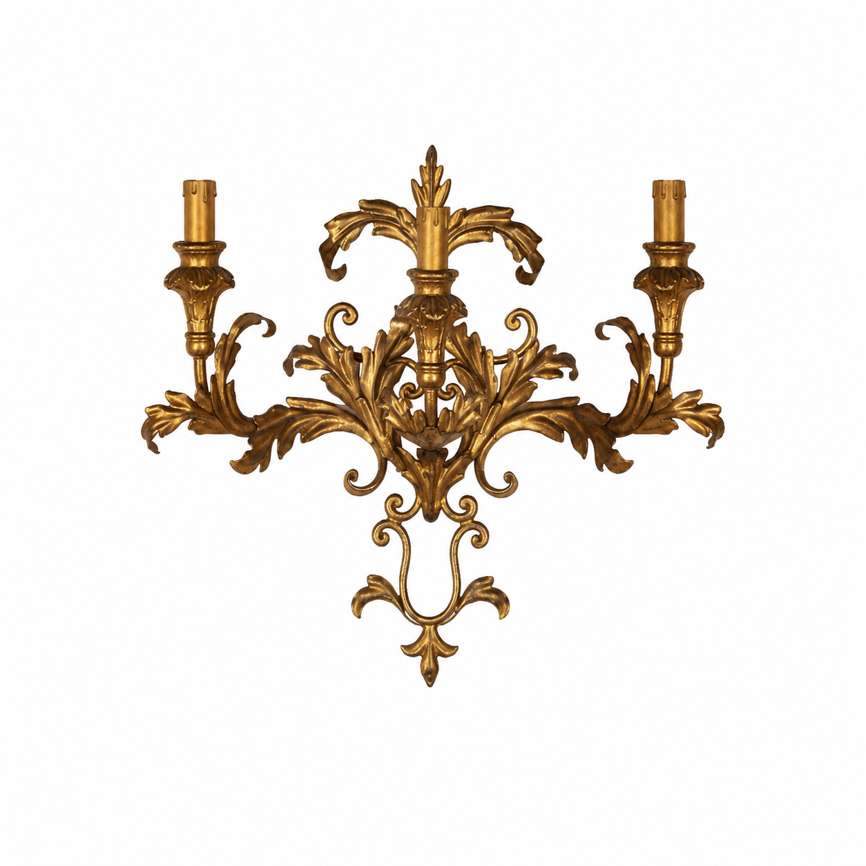PAIR OF 20TH CENTURY ITALIAN GILTWOOD AND TOLE WALL LIGHTS