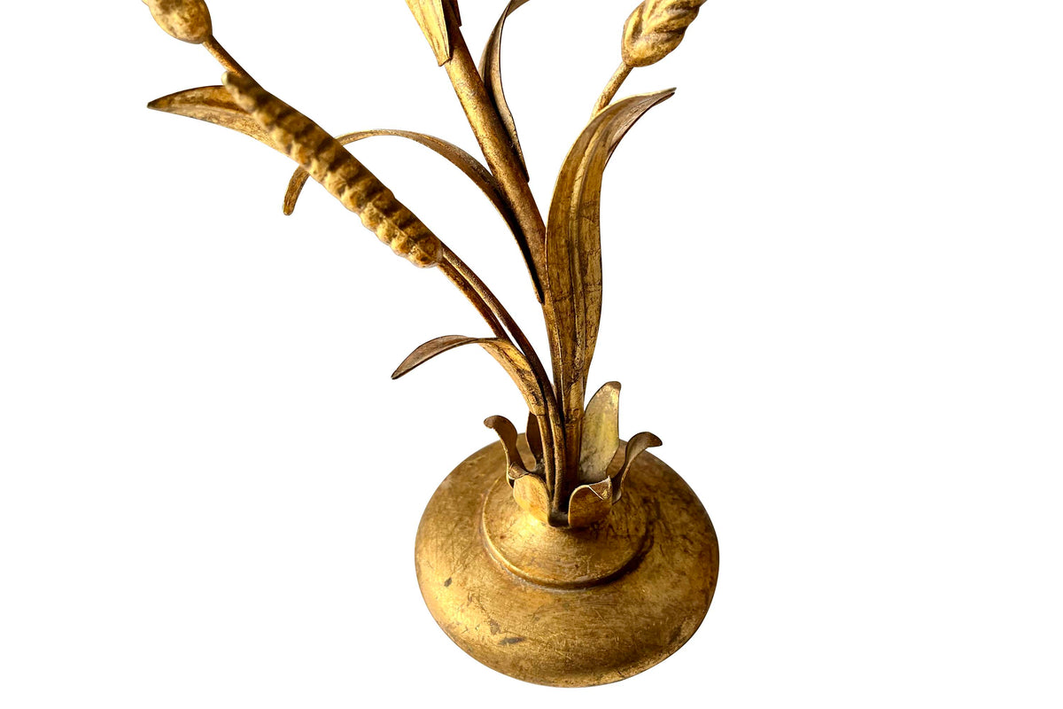 Pair of Mid-20th Century French Gilt Metal Wheat Table Lamps