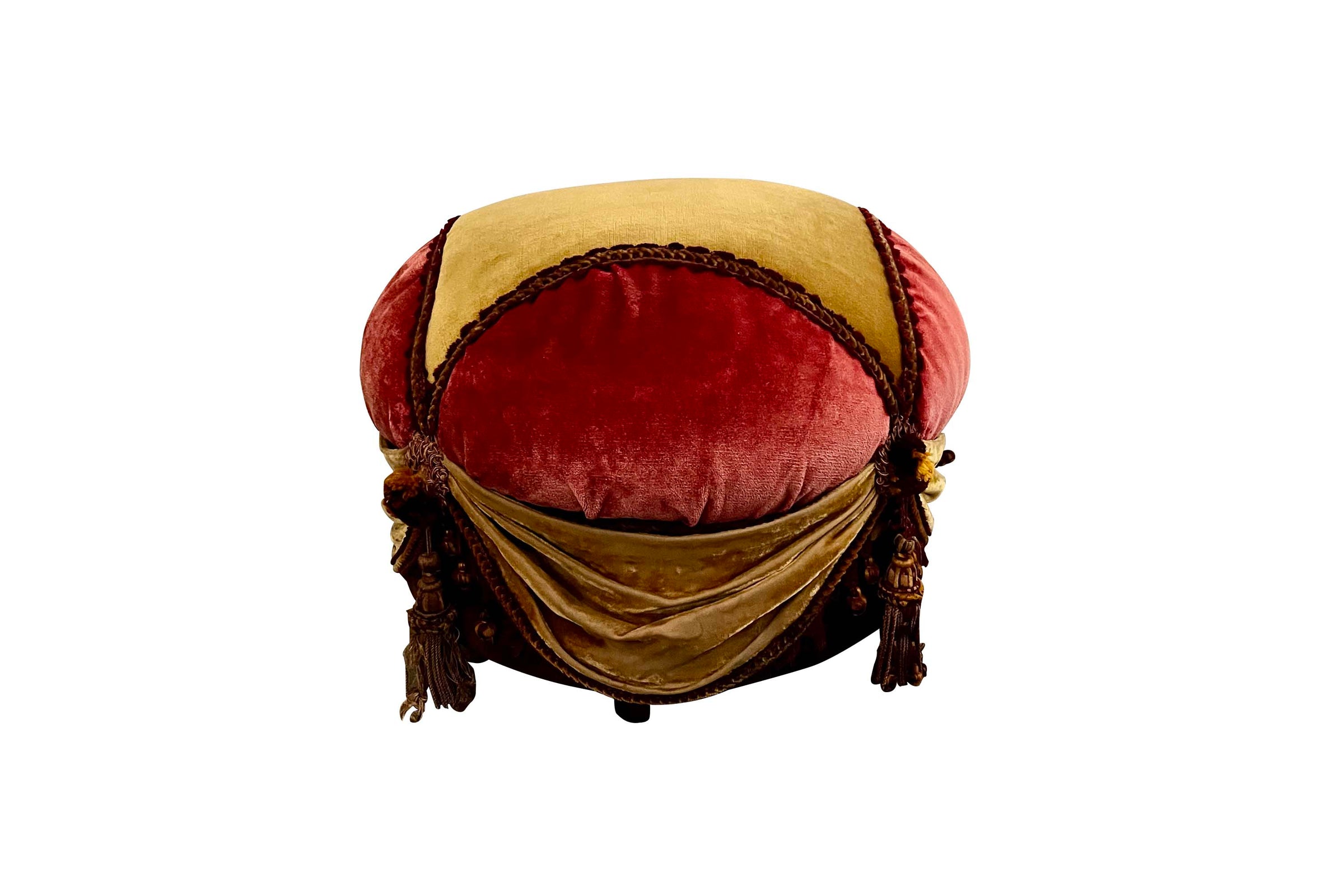 20th Century French Napoleon III Style Velvet Pouffe on Casters