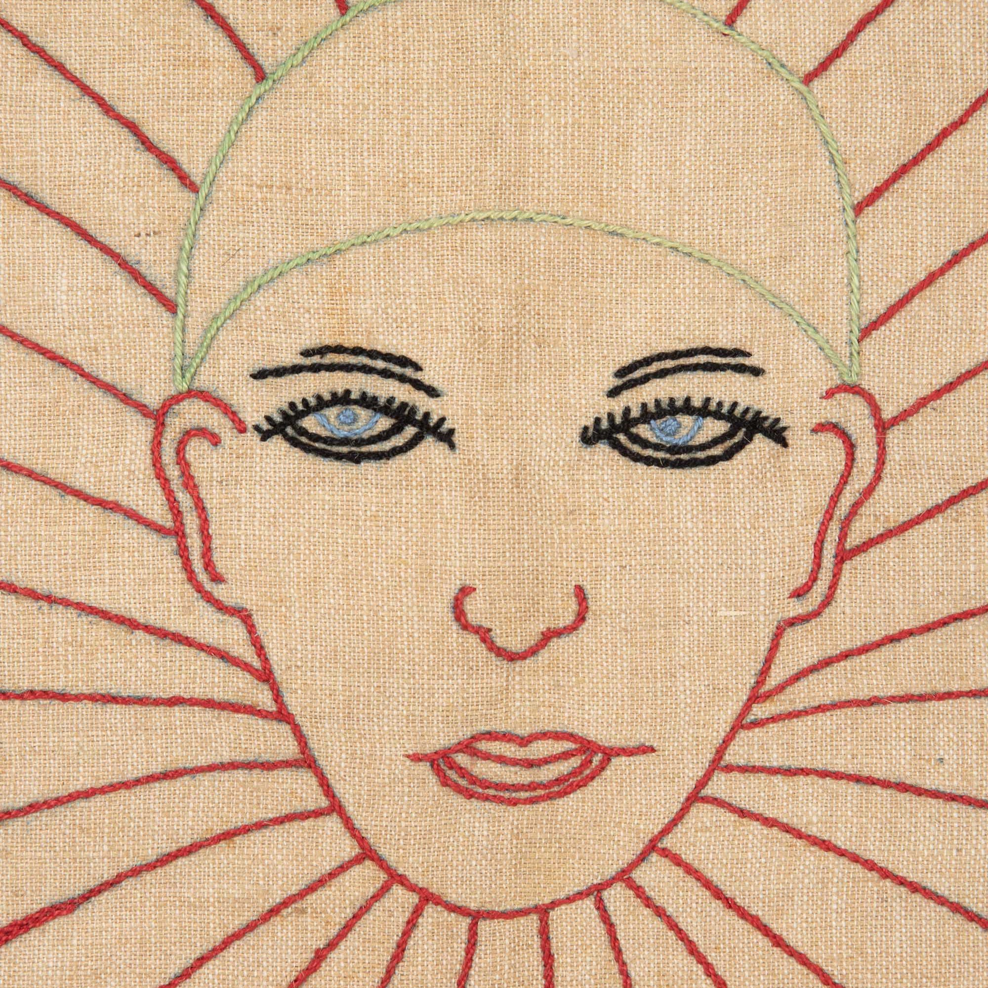 Mid-Century French Pierrot Embroidered Cushion