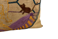 Vintage embroidered cushion with cat and mice motifs