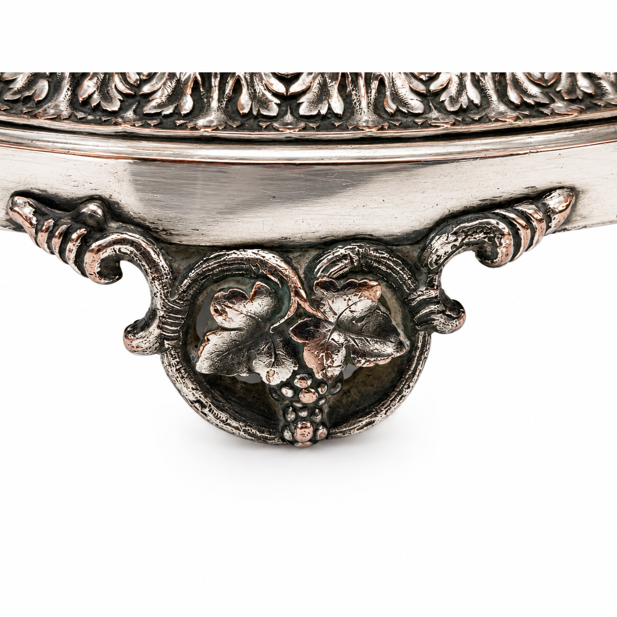 LARGE FRENCH SILVER PLATE BACCHANALIAN BOTTLE COASTER