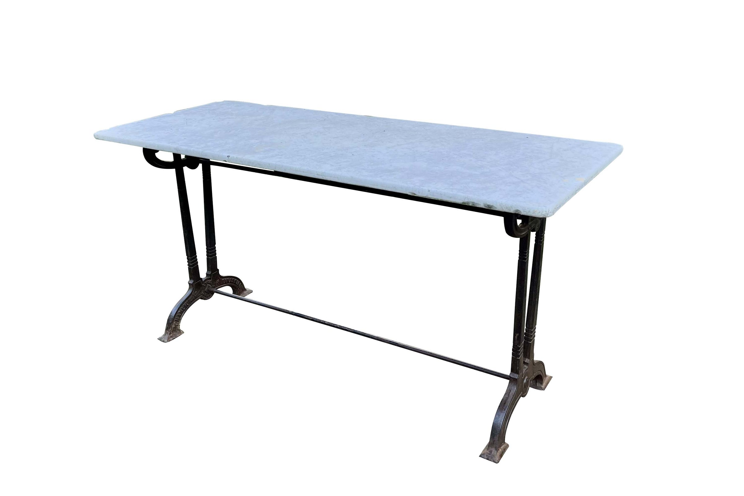 Long French Marble-Topped Table by Charionais & Pannassier Circa 1900 