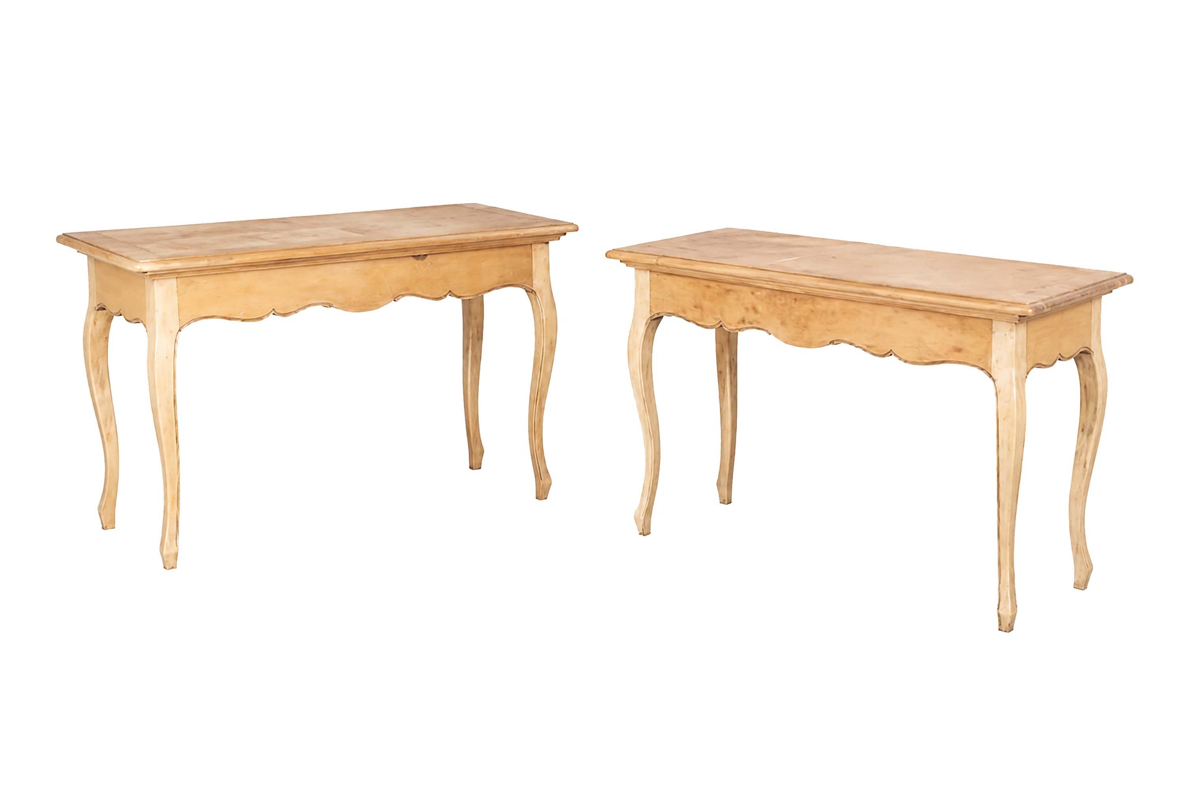 Pair of Mid-Century French Solid Cherrywood Parquetry Top Tables