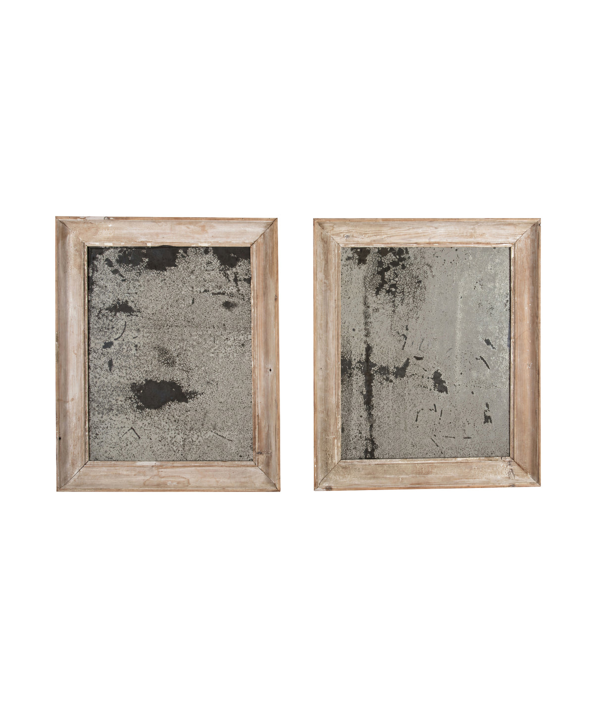 Near Pair of 19th Century French Foxed Pine Framed Mirrors