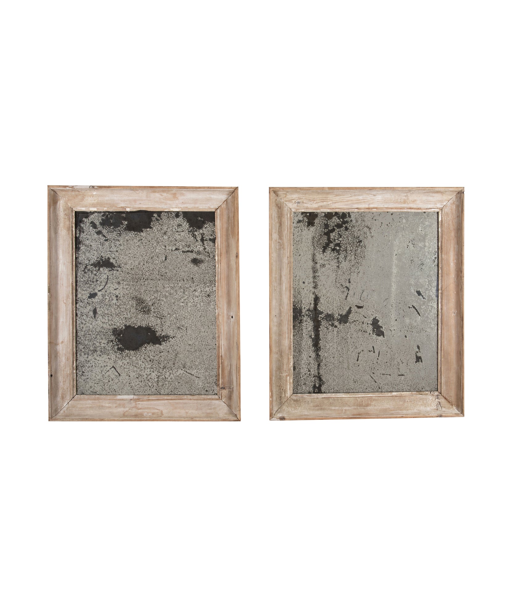Near Pair of 19th Century French Foxed Pine Framed Mirrors