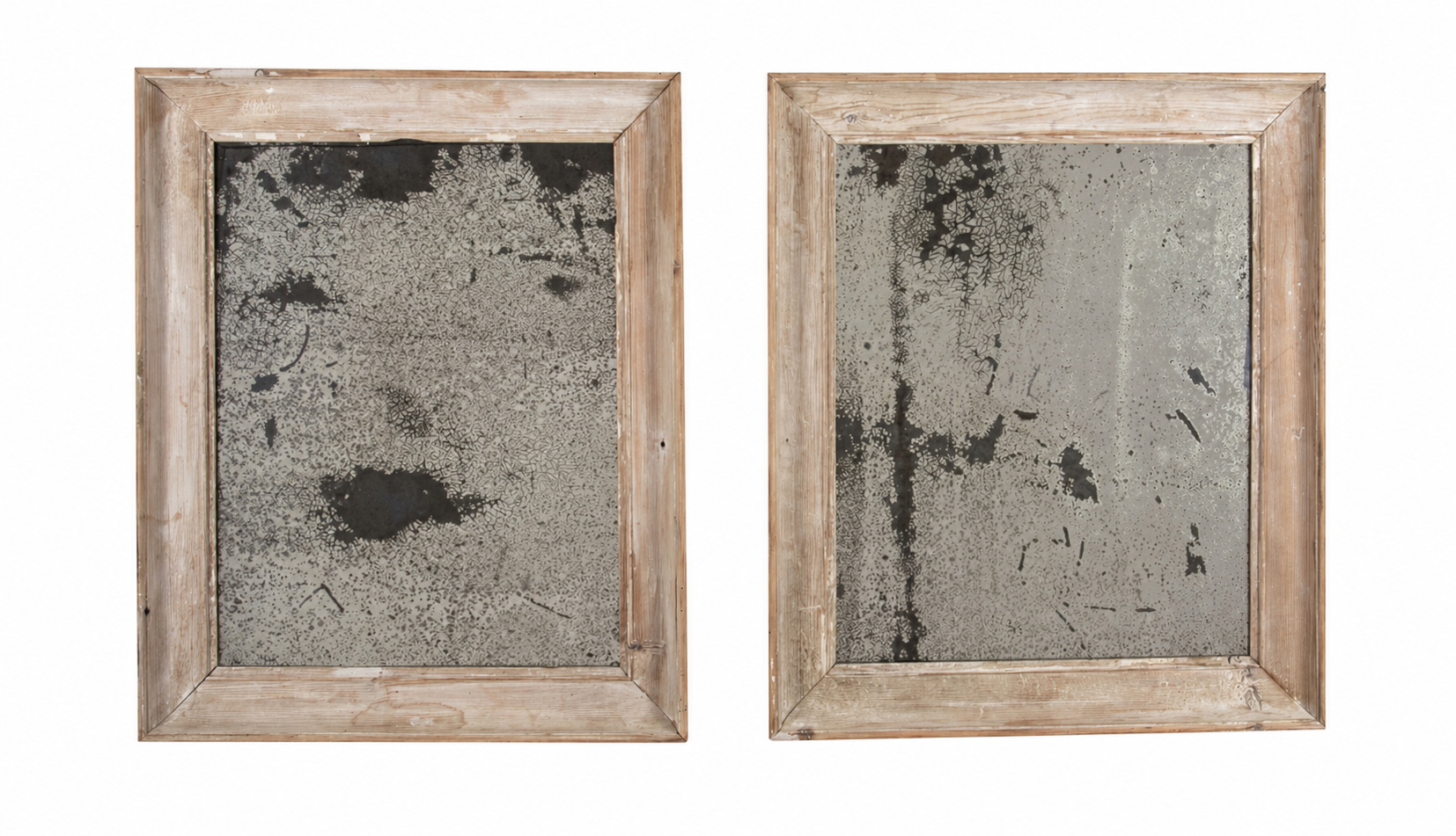 Near Pair of 19th Century French Foxed Pine Framed Mirrors