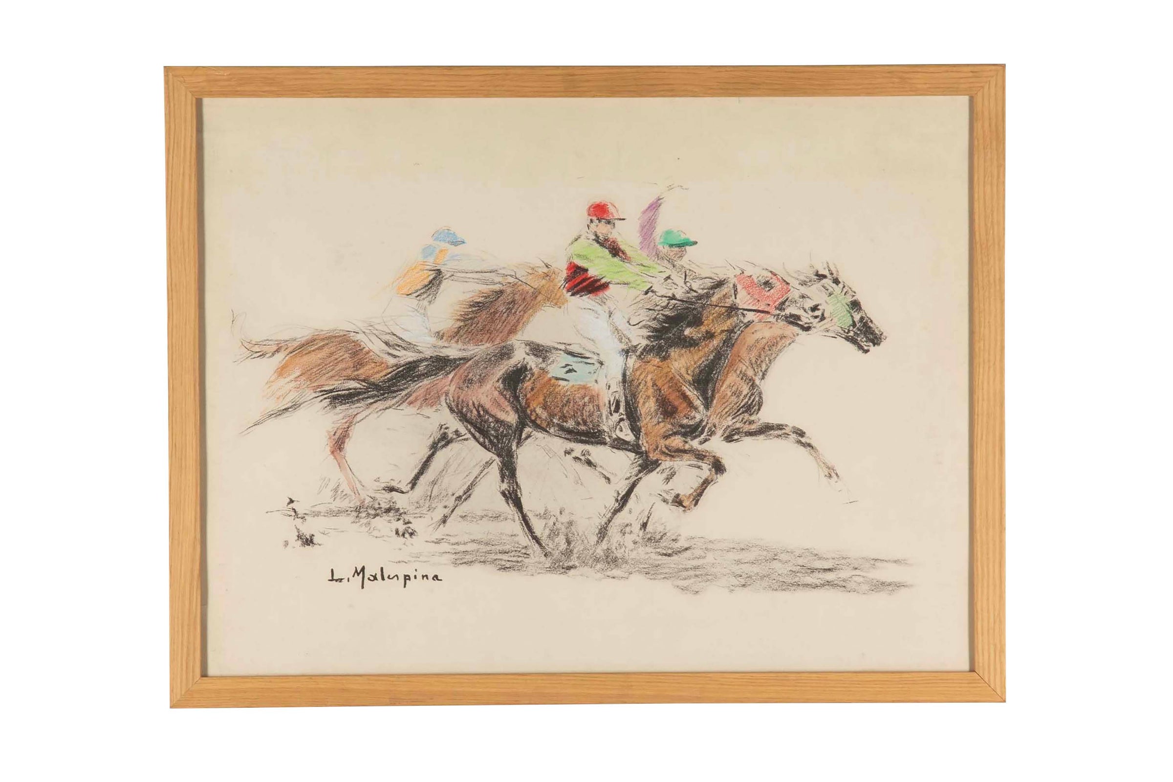 Mid-Century French Horse Racing Scene Colour Print after Louis-Ferdinand Malespina