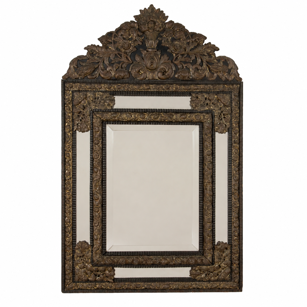 LARGE LATE 19TH CENTURY FRENCH CUSHION MIRROR WITH FLORAL MOTIFS