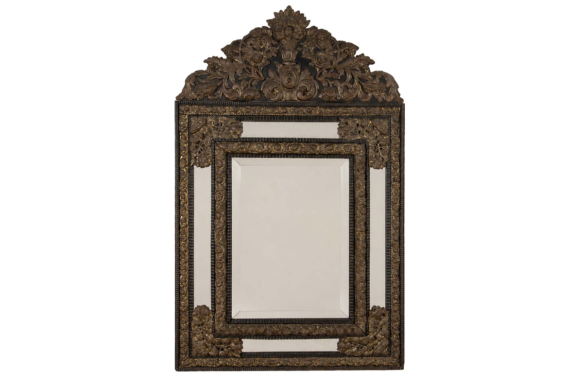 Large Late 19th Century French Cushion Mirror With Floral Motifs