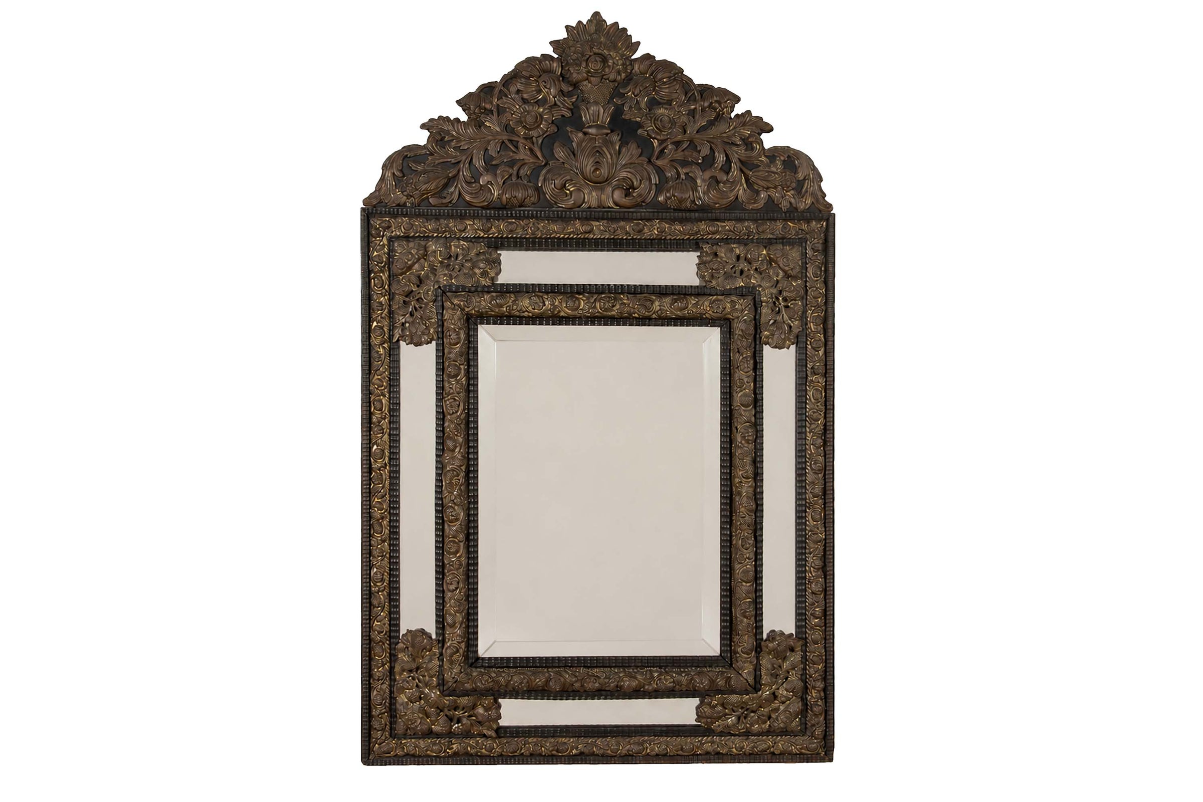Large Late 19th Century French Cushion Mirror With Floral Motifs