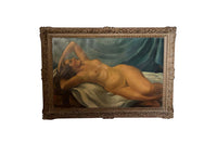 Large 20th Century French School Montparnasse reclining nude painting, signed G. Besancenot and dated 1932.