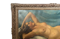 Large 20th Century French School Montparnasse reclining nude painting, signed G. Besancenot and dated 1932.