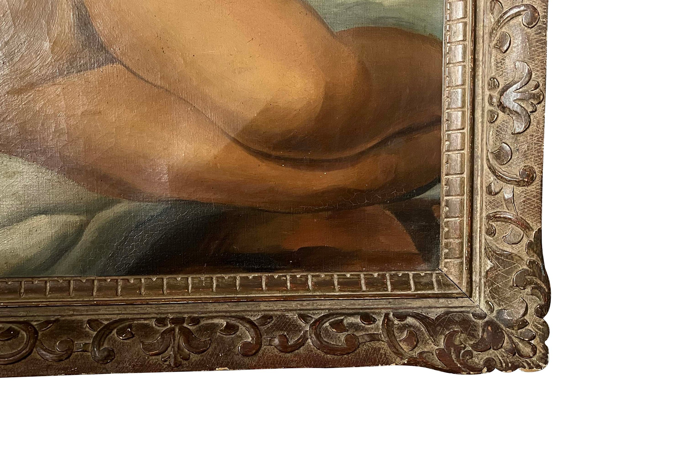 Large 20th Century French School Montparnasse reclining nude painting, signed G. Besancenot and dated 1932.