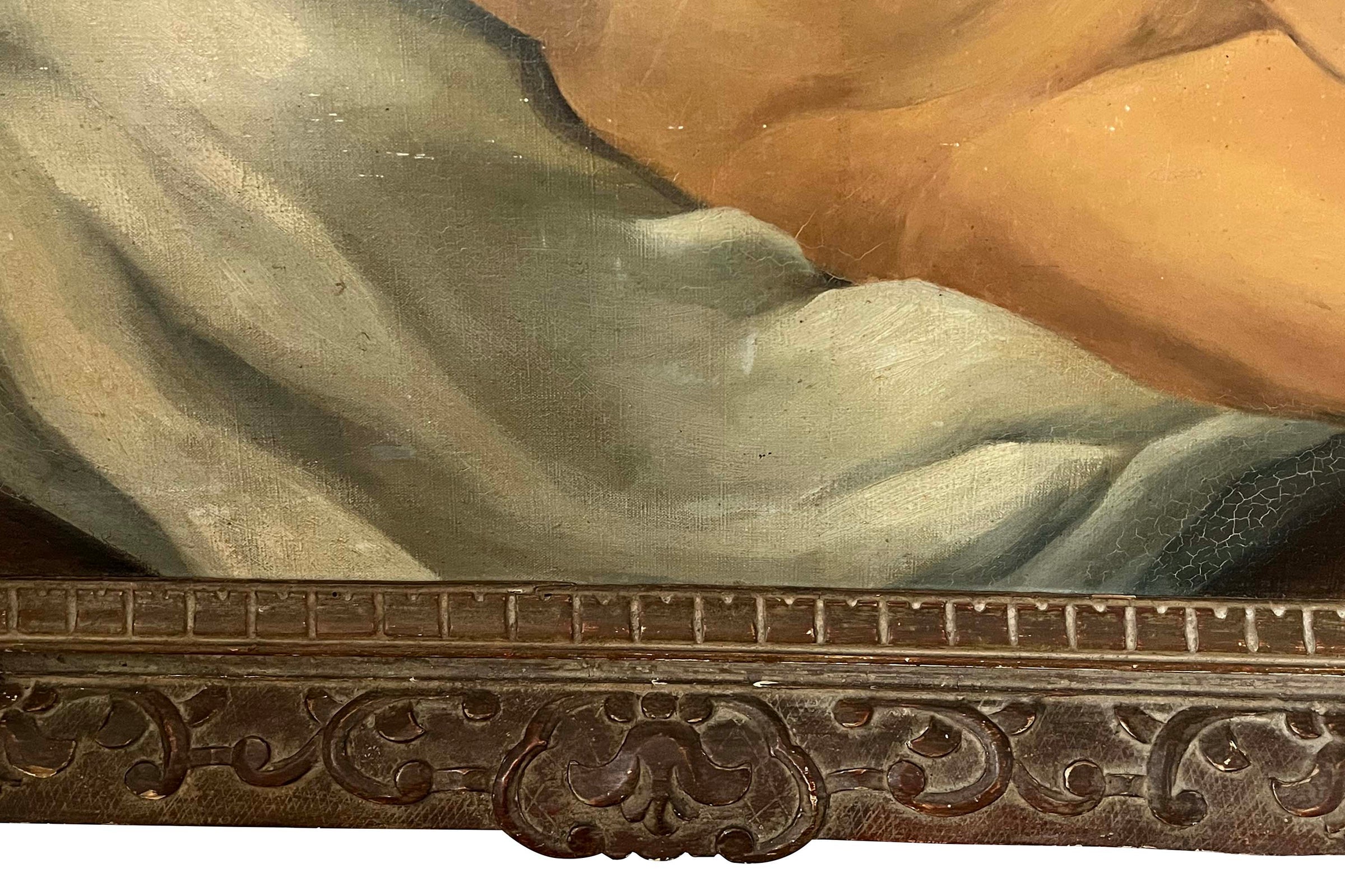 Large 20th Century French School Montparnasse reclining nude painting, signed G. Besancenot and dated 1932.