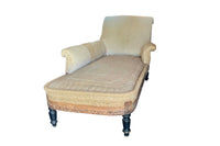 Large 19th century French méridienne or daybed with elegant scrolled ends and turned ebonised legs.
