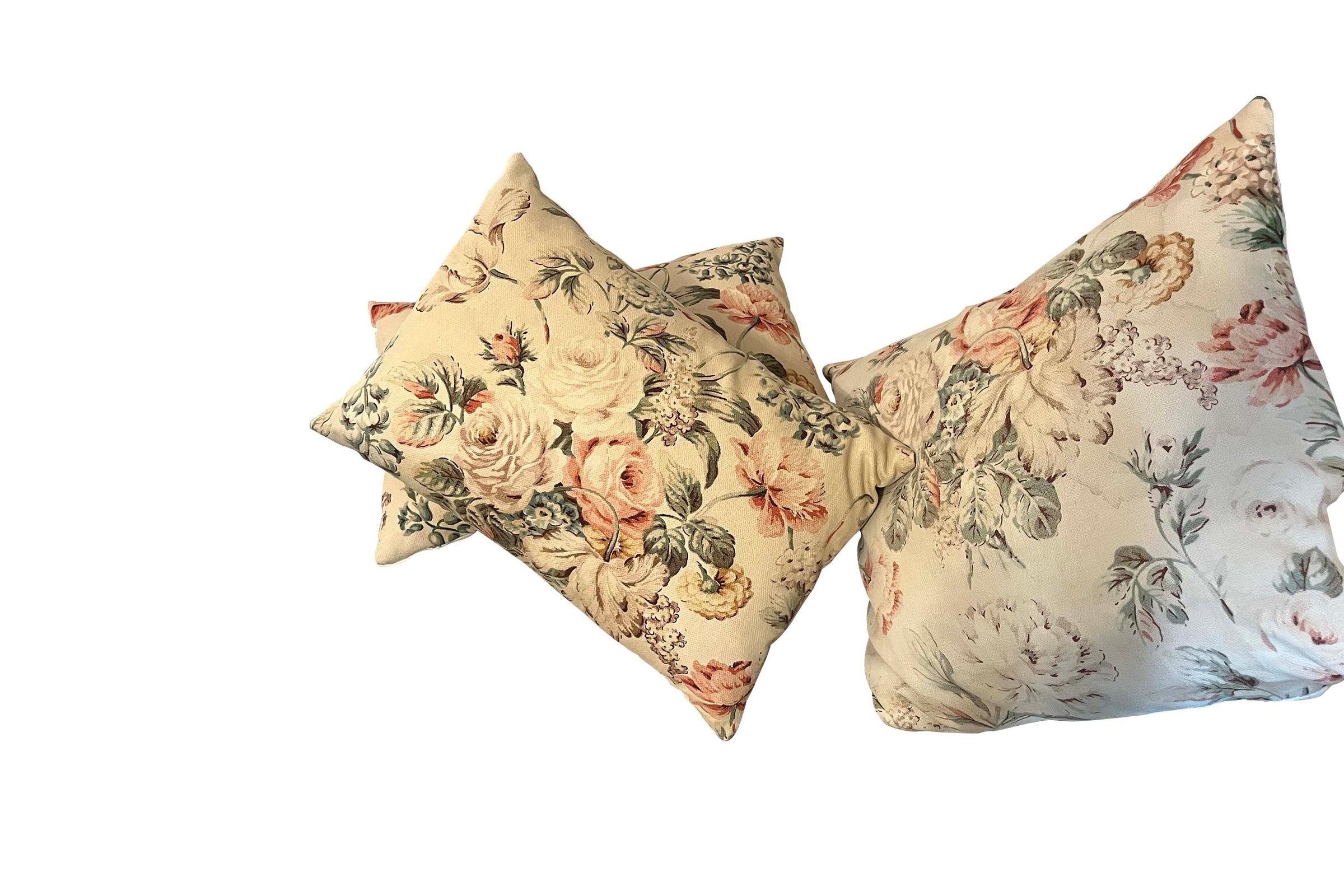 SET OF SIX MID-CENTURY FRENCH FLORAL CRETONNE CUSHIONS