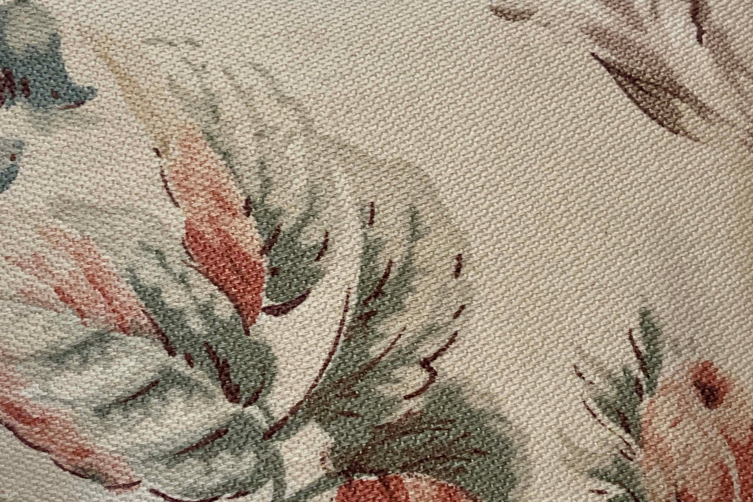 Set of Six Mid-Century French Floral Cretonne Feather Cushions