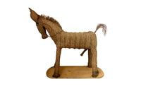 Large Mid-Century Spanish Woven Straw Donkey on Wooden Plinth
