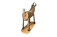 Large Mid-Century Spanish Woven Straw Donkey on Wooden Plinth