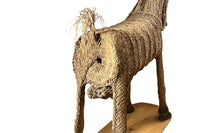 Large Mid-Century Spanish Woven Straw Donkey on Wooden Plinth