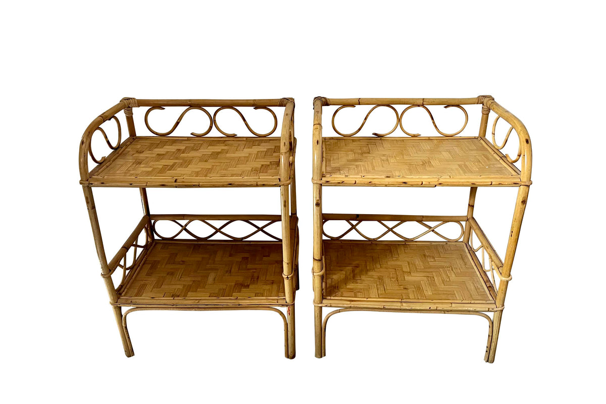 Pair of 1970s Italian Bamboo & Cane Side Tables