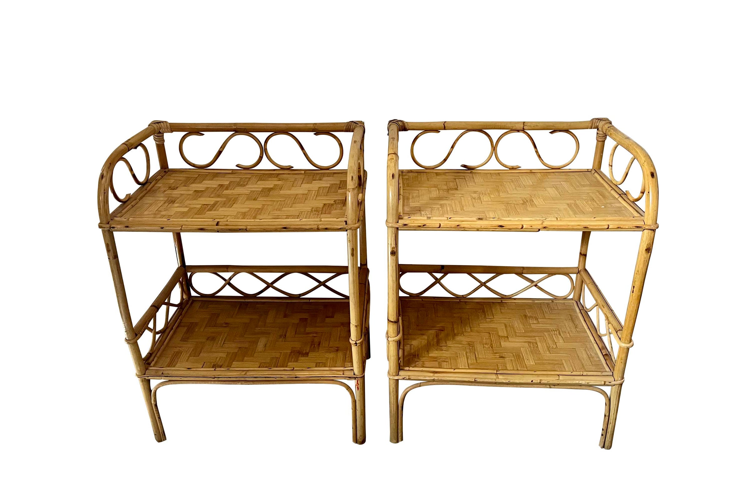 Pair of 1970s Italian Bamboo & Cane Side Tables
