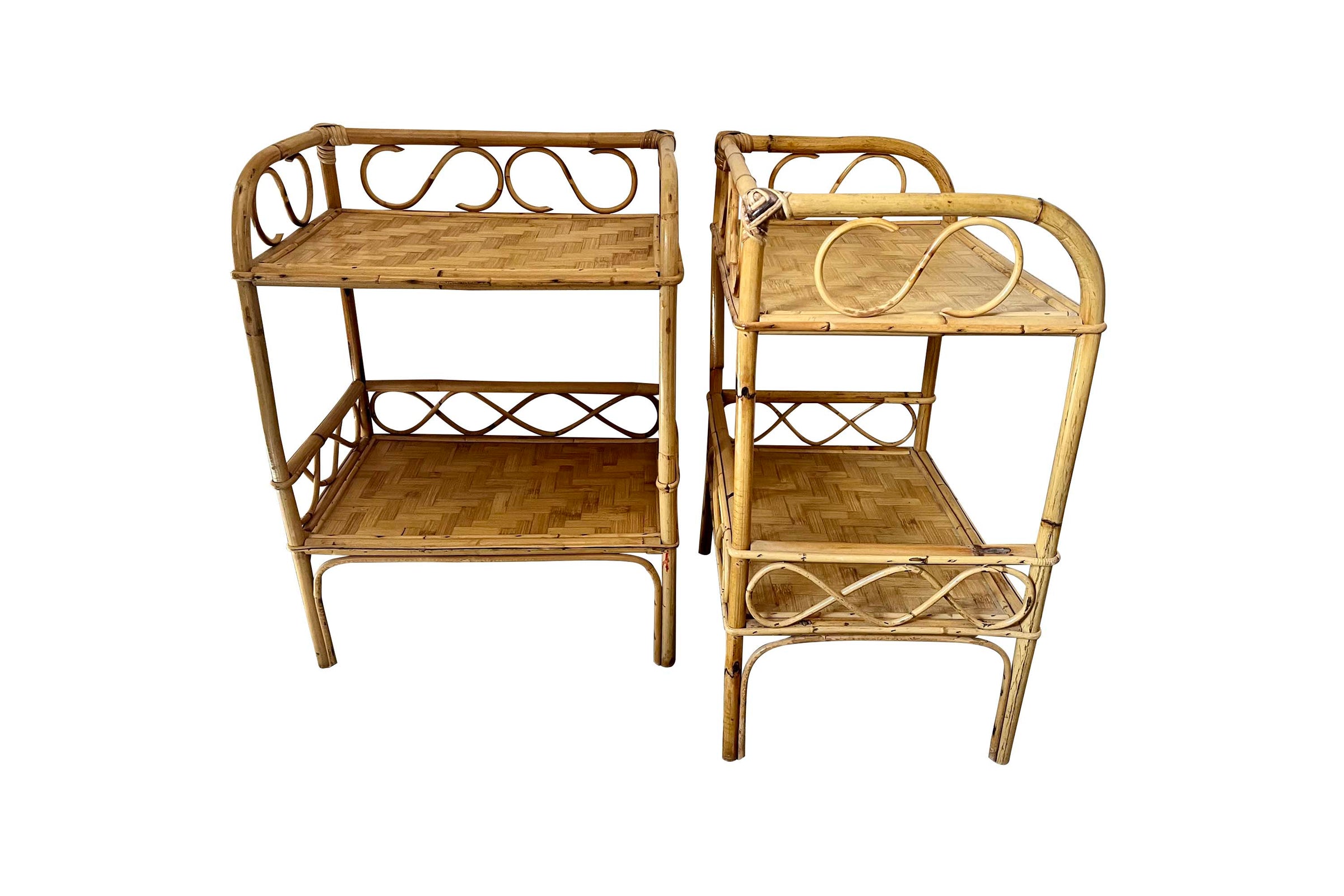 Pair of 1970s Italian Bamboo & Cane Side Tables