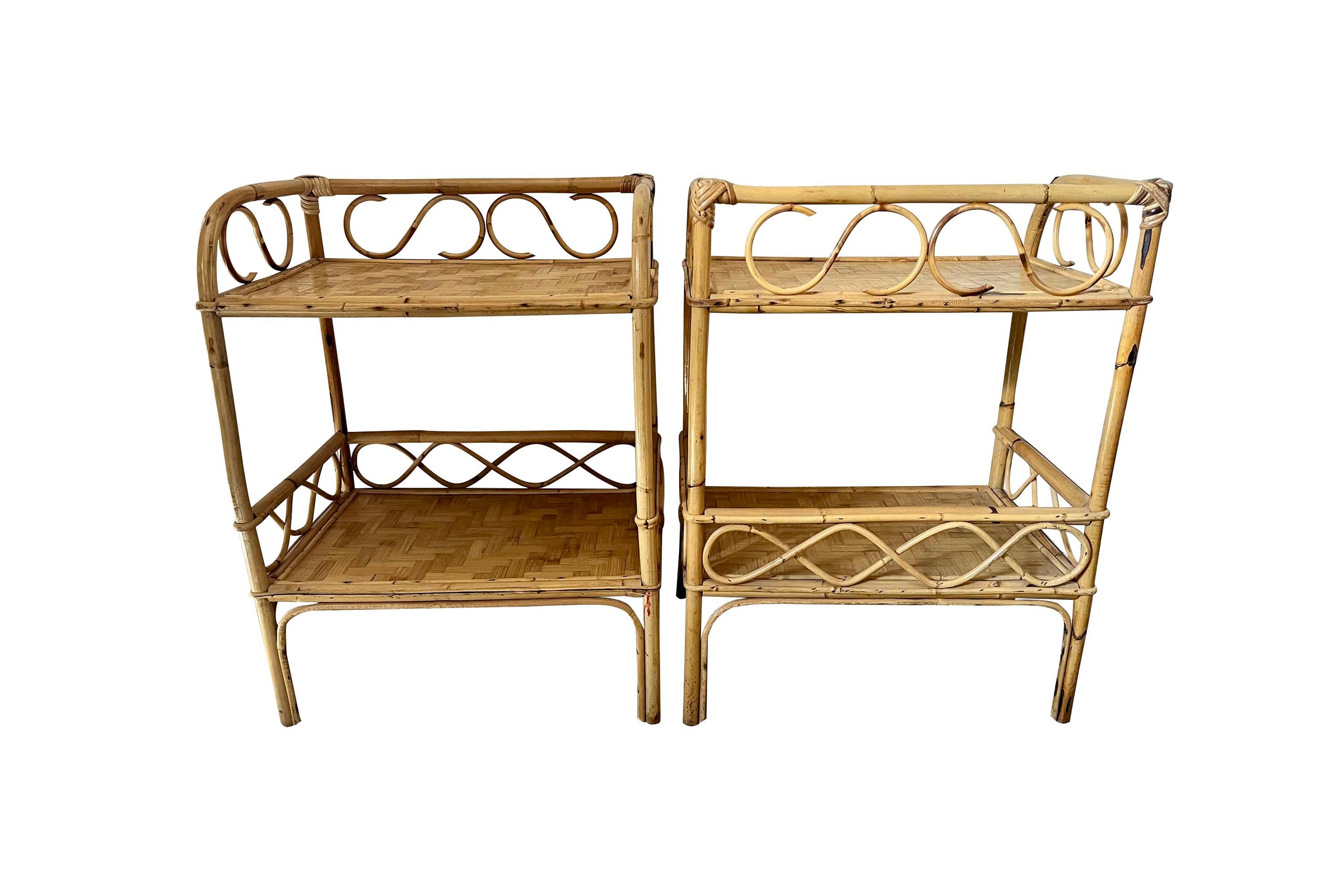Pair of 1970s Italian Bamboo & Cane Side Tables