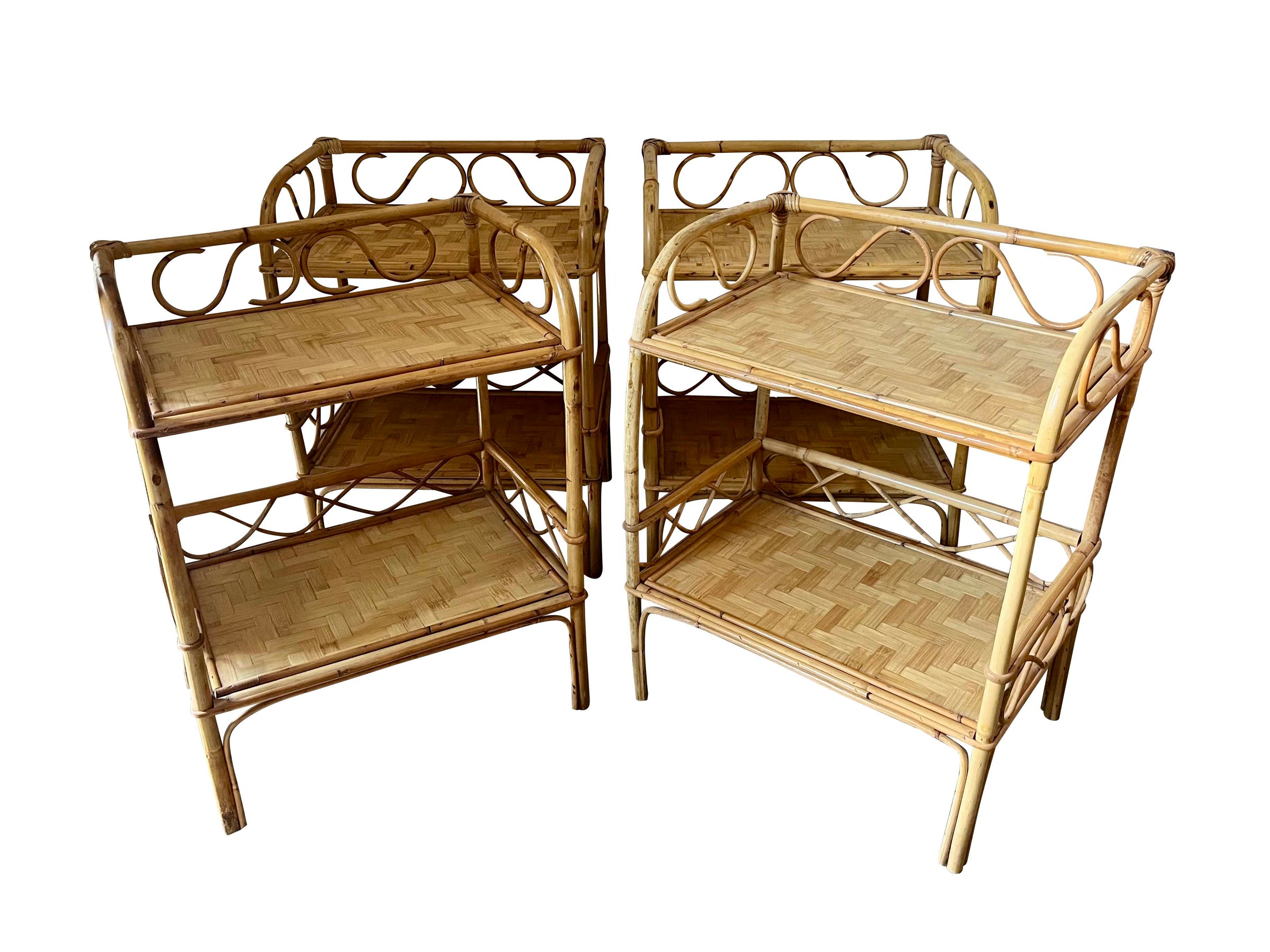 Pair of 1970s Italian Bamboo & Cane Side Tables
