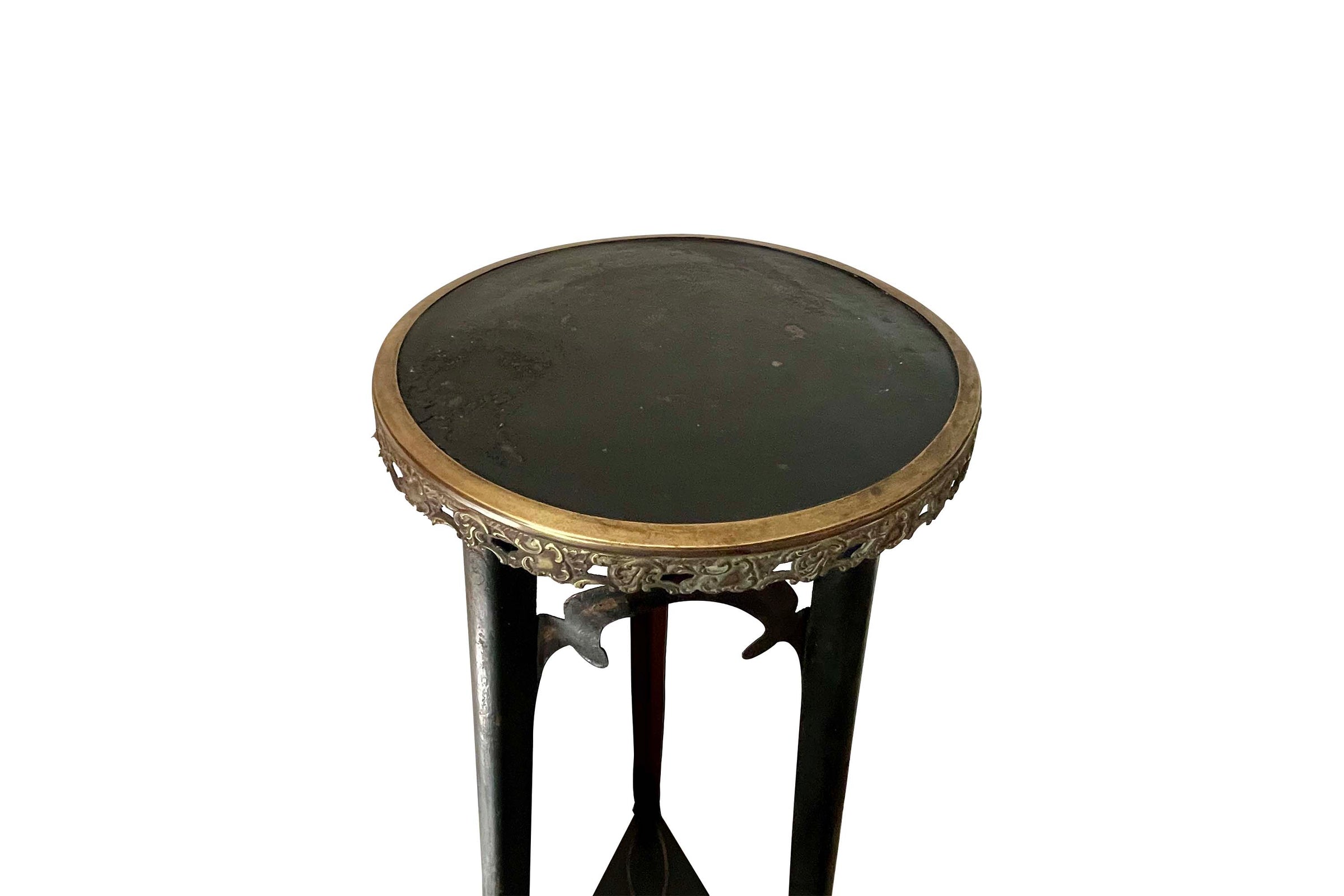 An unusual and highly decorative French Napoleon III pedestal stand in black lacquered tôle peinte, dating to the late 19th century.
