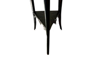 An unusual and highly decorative French Napoleon III pedestal stand in black lacquered tôle peinte, dating to the late 19th century.