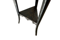 An unusual and highly decorative French Napoleon III pedestal stand in black lacquered tôle peinte, dating to the late 19th century.