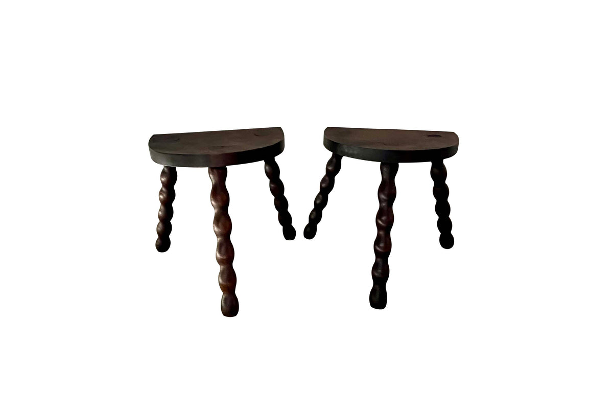 Pair of 20th Century French Bobbin Milking Stools