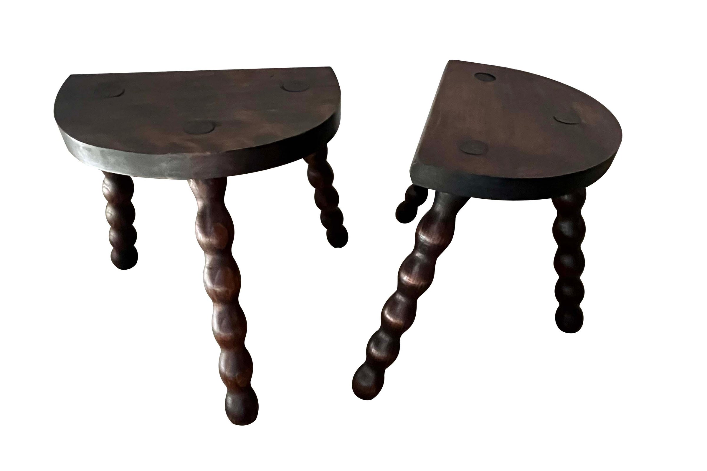 Pair of 20th Century French Bobbin Milking Stools