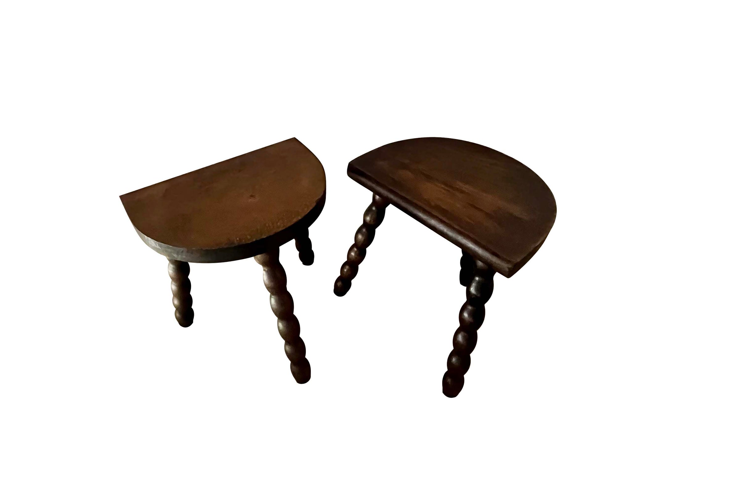 PAIR OF 20TH CENTURY FRENCH BOBBIN MILKING STOOLS