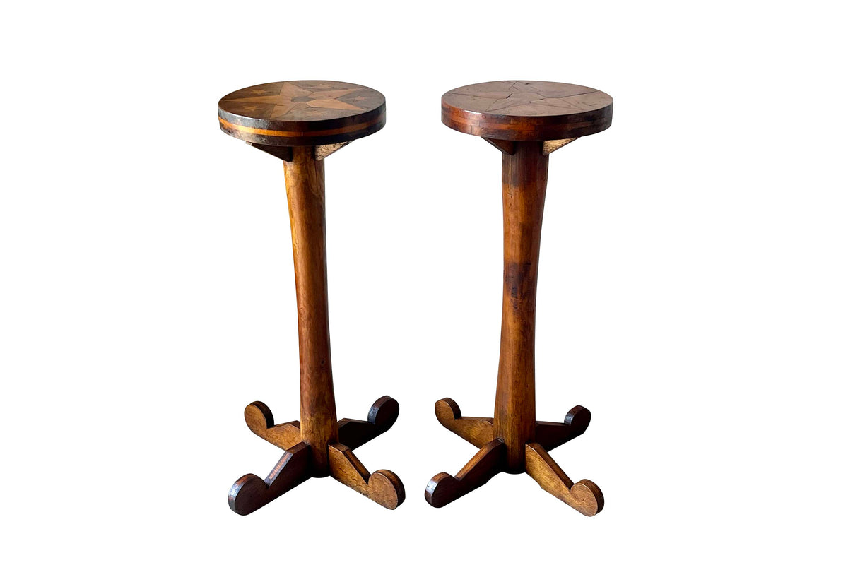 Pair of Early 20th Century French Provincial Folk Art Pedestal Stands