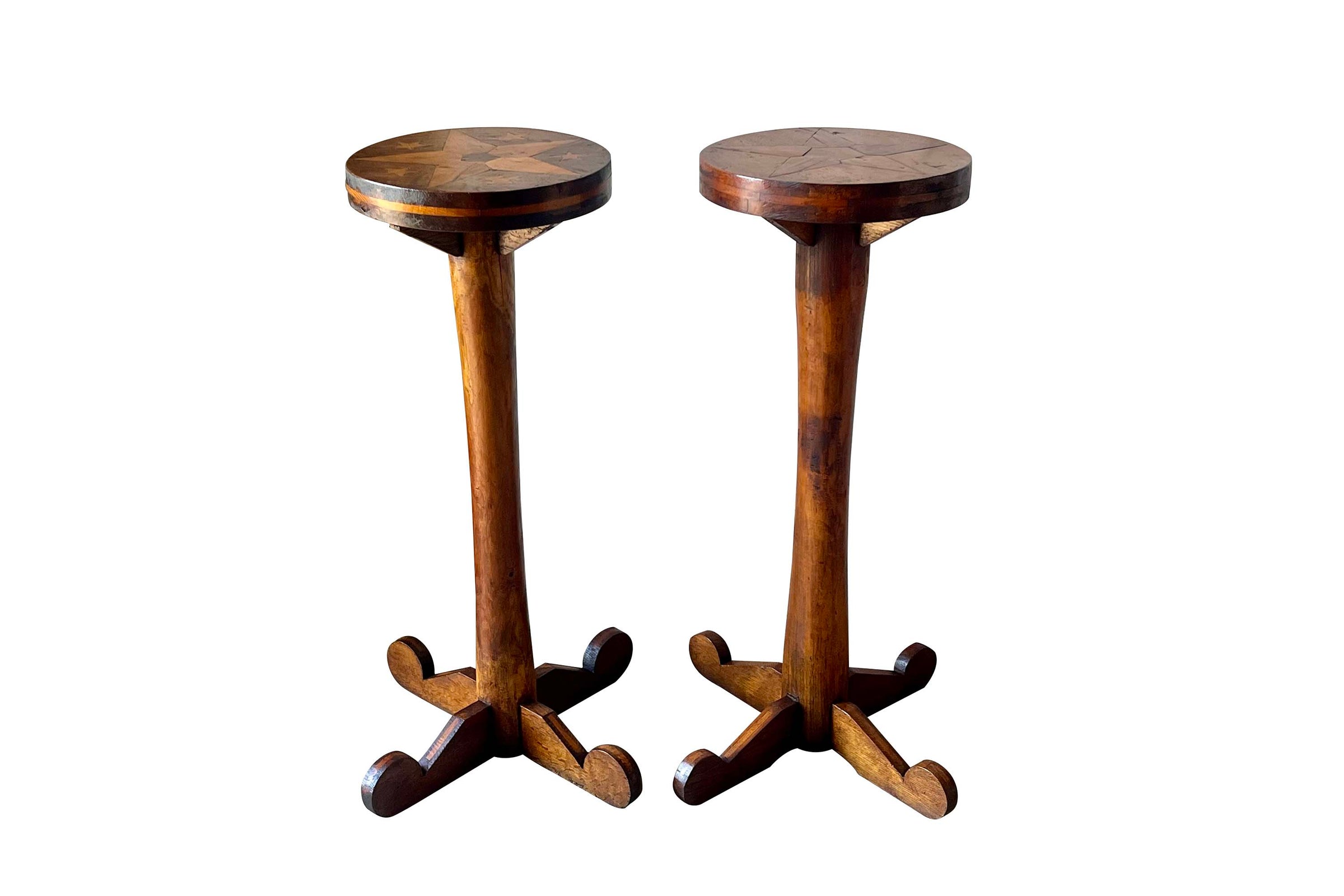 Pair of Early 20th Century French Provincial Folk Art Pedestal Stands
