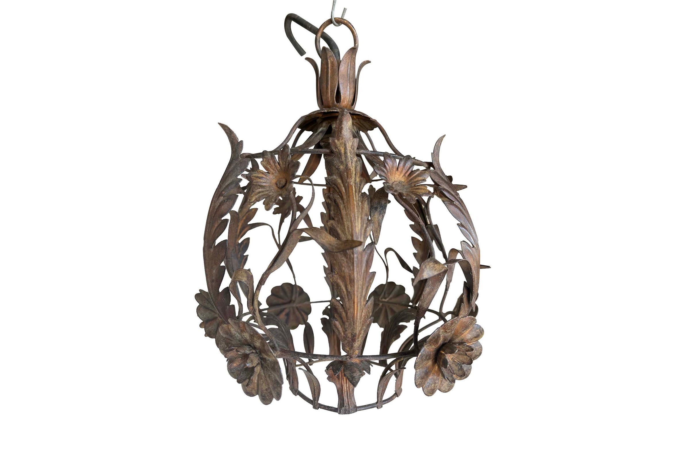 MID-CENTURYSPANISH FLORAL AND FOLIATE TOLE HANGING LIGHT