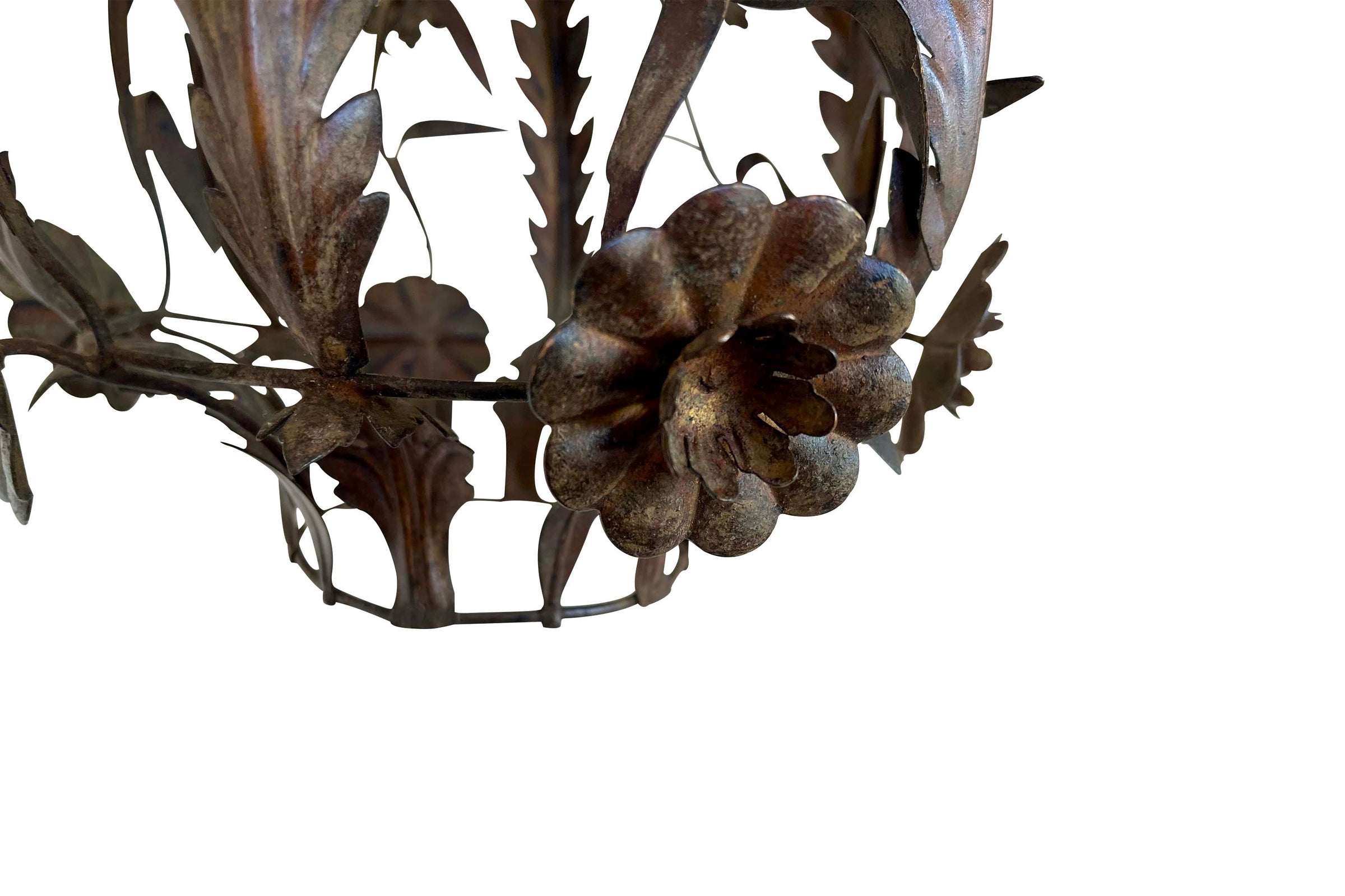 MID-CENTURYSPANISH FLORAL AND FOLIATE TOLE HANGING LIGHT