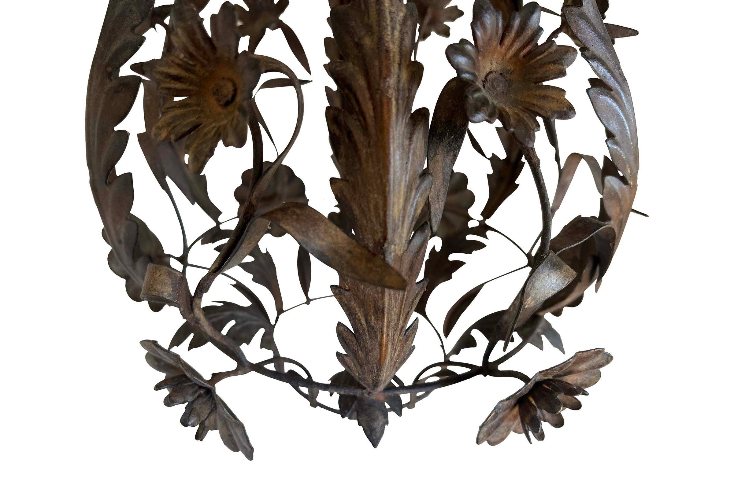 MID-CENTURYSPANISH FLORAL AND FOLIATE TOLE HANGING LIGHT