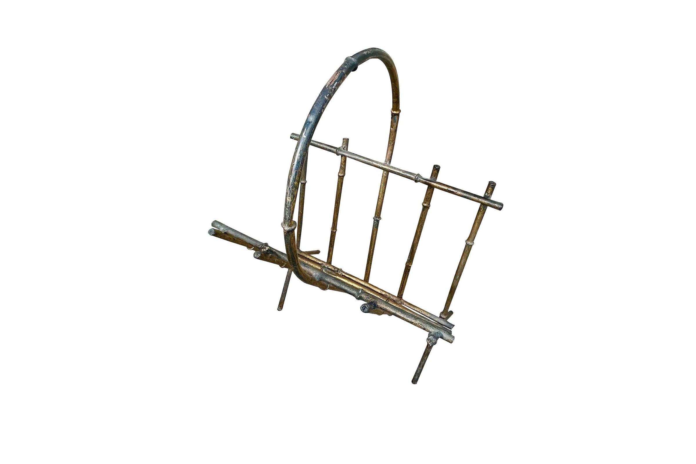 MID-CENTURY FRENCH FAUX BAMBOO GILT METAL MAGAZINE RACK