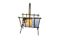 MID-CENTURY FRENCH FAUX BAMBOO GILT METAL MAGAZINE RACK