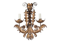 pair of Pair of Mid-Century Italian wrought iron wall lights in the Italian manner, inspired by Commedia dell’Arte.