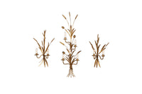 Monumental Set of Three 1970s Gilt Wheat Sheaf Wall Sconces in the Manner of Hans Kögl