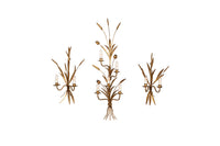 Monumental Set of Three 1970s Gilt Wheat Sheaf Wall Sconces in the Manner of Hans Kögl