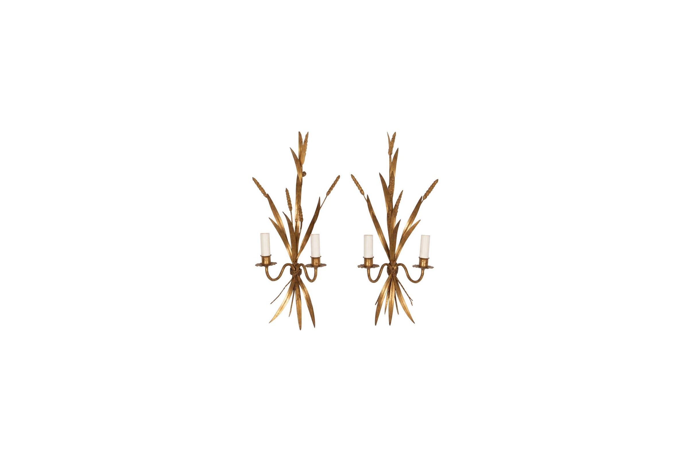 Monumental Set of Three 1970s Gilt Wheat Sheaf Wall Sconces in the Manner of Hans Kögl