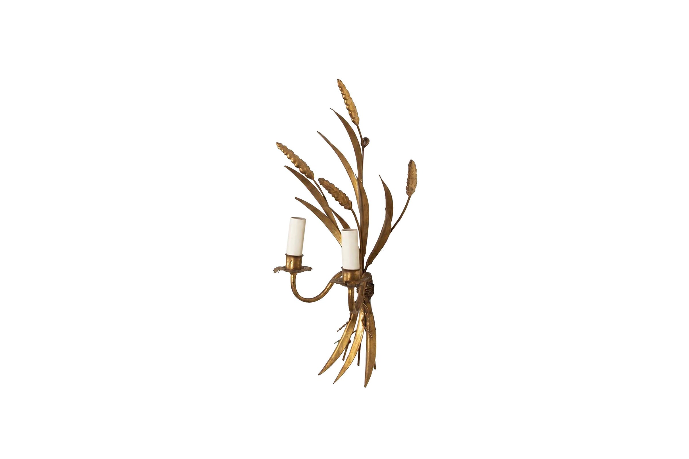 Monumental Set of Three 1970s Gilt Wheat Sheaf Wall Sconces in the Manner of Hans Kögl