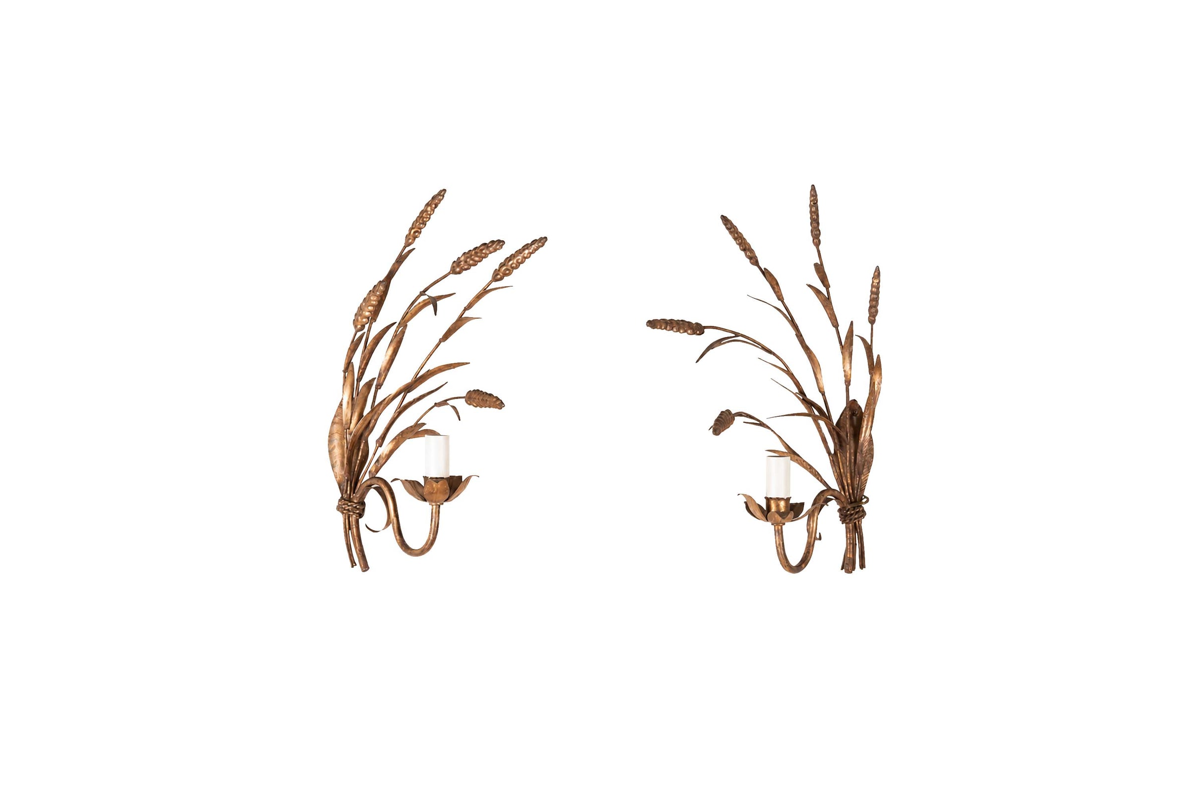 Pair of Mid-Century French Windswept Gilt Metal Wall Lights